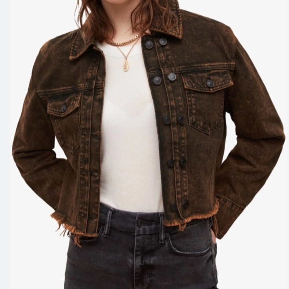 NWT All Saints Pat Black Trucker Denim Double Button Jacket - Picture 1 of 7